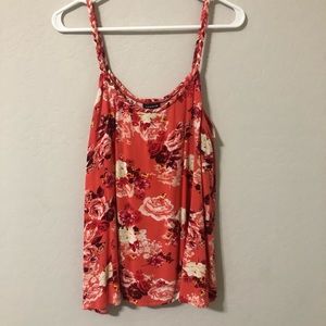 Coral Floral Tank Top with Braided Straps